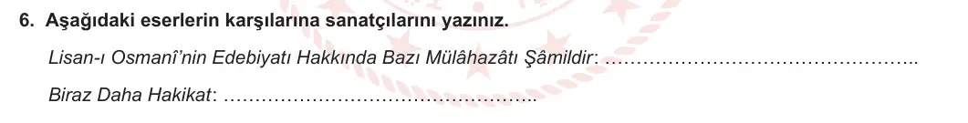 11. Sınıf Türk Dili ve Edebiyatı 2023-2024 2. Dönem 2. Yazılı 2. Bölüm 6. Soru görseli (1/2)