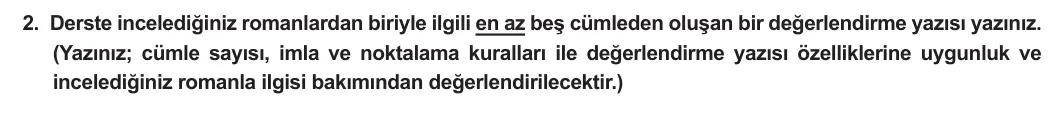 12. Sınıf Türk Dili ve Edebiyatı 2023-2024 2. Dönem 2. Yazılı 1. Bölüm 2. Soru görseli