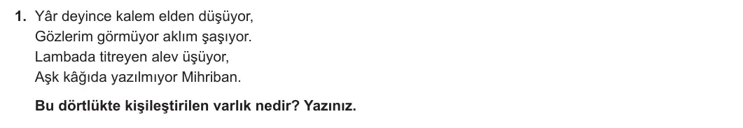 12. Sınıf Türk Dili ve Edebiyatı 2023-2024 2. Dönem 2. Yazılı 2. Bölüm 1. Soru görseli