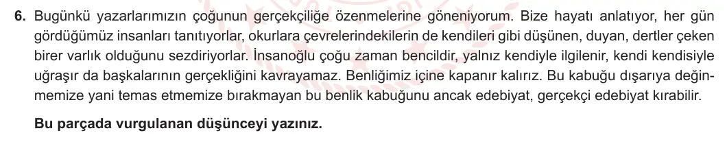 12. Sınıf Türk Dili ve Edebiyatı 2023-2024 2. Dönem 2. Yazılı 2. Bölüm 6. Soru görseli (1/2)