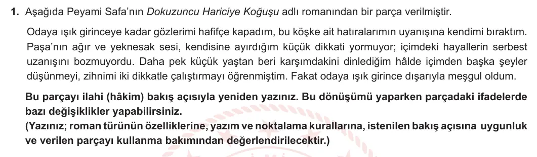 9. Sınıf Türk Dili ve Edebiyatı 2023-2024 2. Dönem 2. Yazılı 1. Bölüm 1. Soru görseli