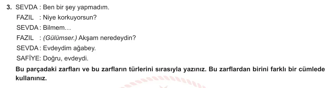 9. Sınıf Türk Dili ve Edebiyatı 2023-2024 2. Dönem 2. Yazılı 1. Bölüm 3. Soru görseli