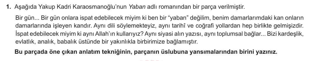 9. Sınıf Türk Dili ve Edebiyatı 2023-2024 2. Dönem 2. Yazılı 2. Bölüm 1. Soru görseli