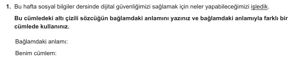 5. Sınıf Türkçe 2023-2024 2. Dönem 2. Yazılı 1. Bölüm 1. Soru görseli