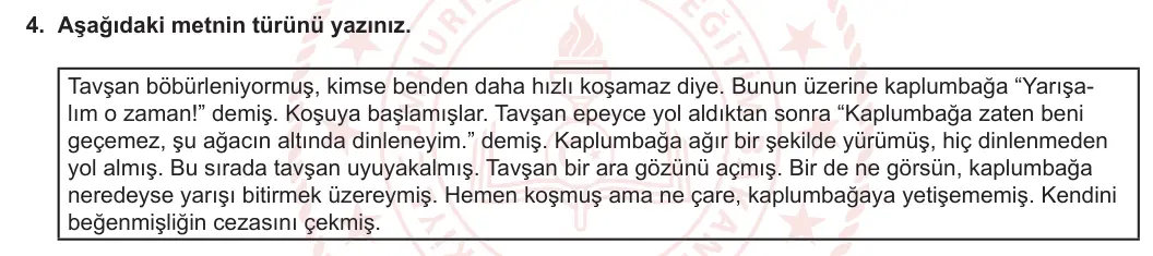 5. Sınıf Türkçe 2023-2024 2. Dönem 2. Yazılı 1. Bölüm 4. Soru görseli