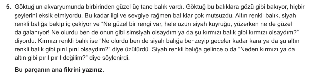 5. Sınıf Türkçe 2023-2024 2. Dönem 2. Yazılı 1. Bölüm 5. Soru görseli