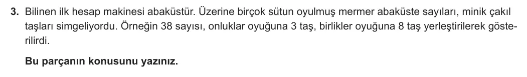 5. Sınıf Türkçe 2023-2024 2. Dönem 2. Yazılı 2. Bölüm 3. Soru görseli