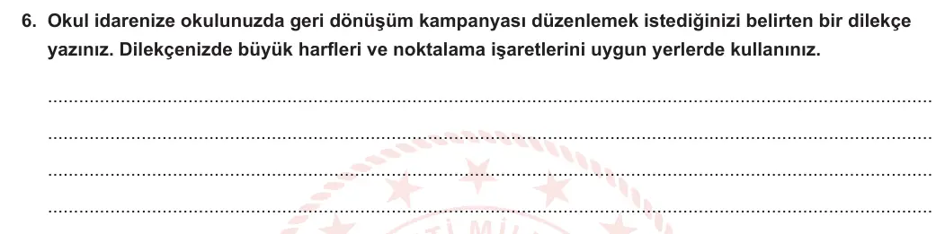 5. Sınıf Türkçe 2023-2024 2. Dönem 2. Yazılı 2. Bölüm 6. Soru görseli