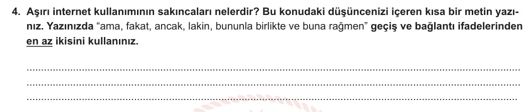 6. Sınıf Türkçe 2023-2024 2. Dönem 2. Yazılı 1. Bölüm 4. Soru (Anka Kuşu Yayınları) görseli
