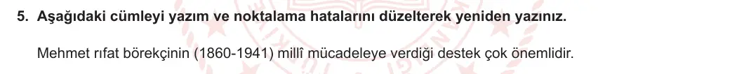 6. Sınıf Türkçe 2023-2024 2. Dönem 2. Yazılı 1. Bölüm 5. Soru (Anka Kuşu Yayınları) görseli