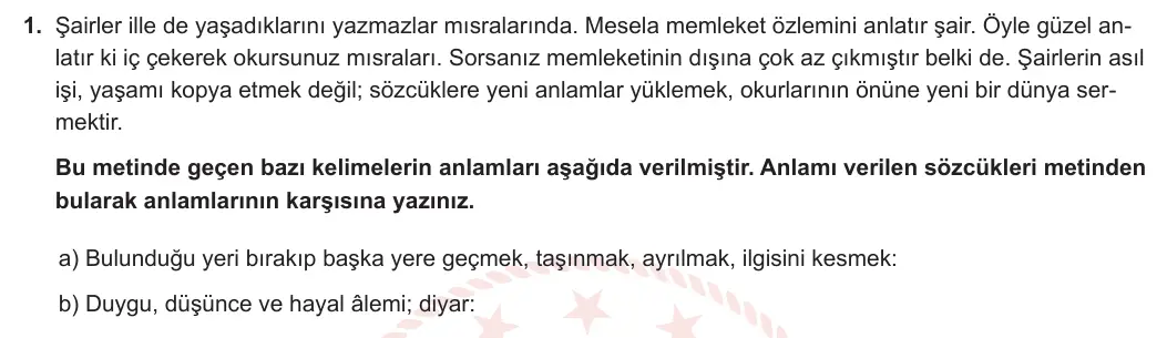 6. Sınıf Türkçe 2023-2024 2. Dönem 2. Yazılı 2. Bölüm 1. Soru (Anka Kuşu Yayınları) görseli