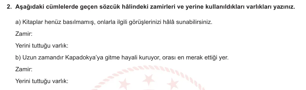 6. Sınıf Türkçe 2023-2024 2. Dönem 2. Yazılı 2. Bölüm 2. Soru (Anka Kuşu Yayınları) görseli