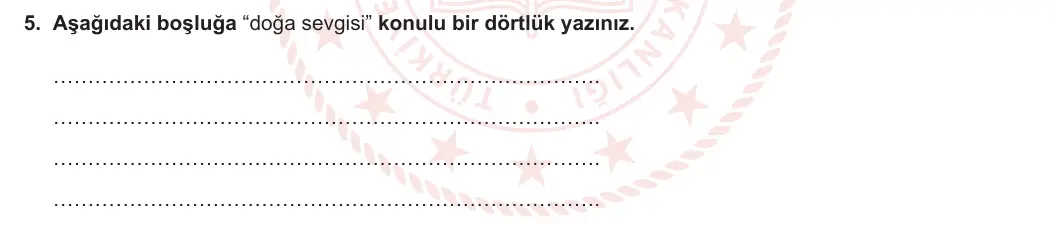 6. Sınıf Türkçe 2023-2024 2. Dönem 2. Yazılı 2. Bölüm 5. Soru (Anka Kuşu Yayınları) görseli