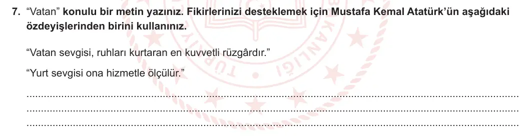 6. Sınıf Türkçe 2023-2024 2. Dönem 2. Yazılı 2. Bölüm 7. Soru (Anka Kuşu Yayınları) görseli