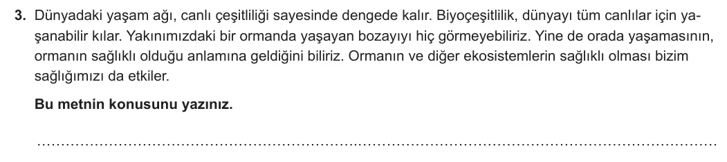 6. Sınıf Türkçe 2023-2024 2. Dönem 2. Yazılı 1. Bölüm 3. Soru (MEB Yayınları) görseli