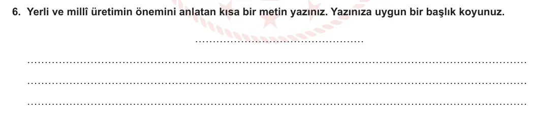 6. Sınıf Türkçe 2023-2024 2. Dönem 2. Yazılı 1. Bölüm 6. Soru (MEB Yayınları) görseli