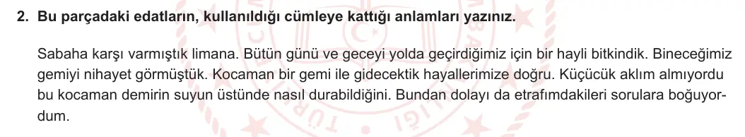 6. Sınıf Türkçe 2023-2024 2. Dönem 2. Yazılı 2. Bölüm 2. Soru (MEB Yayınları) görseli