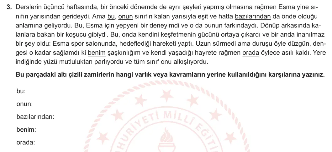 6. Sınıf Türkçe 2023-2024 2. Dönem 2. Yazılı 2. Bölüm 3. Soru (MEB Yayınları) görseli