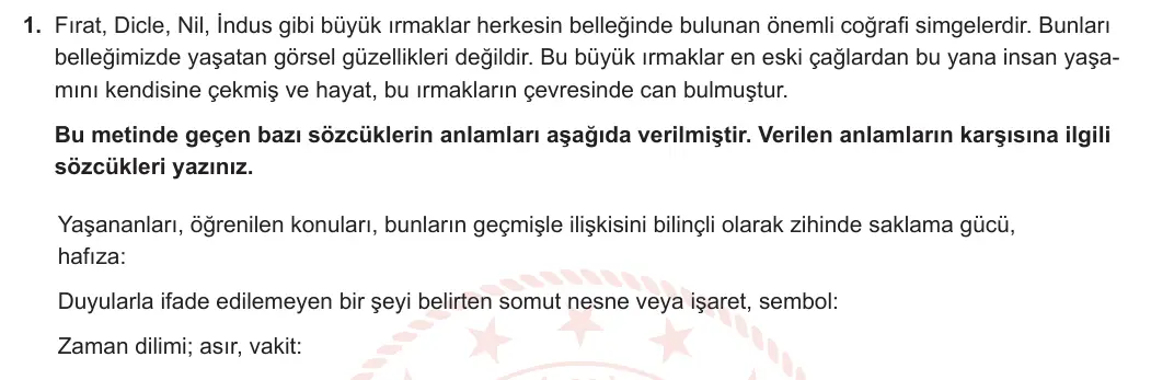 7. Sınıf Türkçe 2023-2024 2. Dönem 2. Yazılı 1. Bölüm 1. Soru görseli