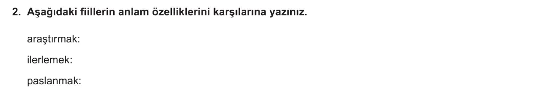 7. Sınıf Türkçe 2023-2024 2. Dönem 2. Yazılı 1. Bölüm 2. Soru görseli