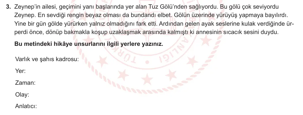 7. Sınıf Türkçe 2023-2024 2. Dönem 2. Yazılı 1. Bölüm 3. Soru görseli