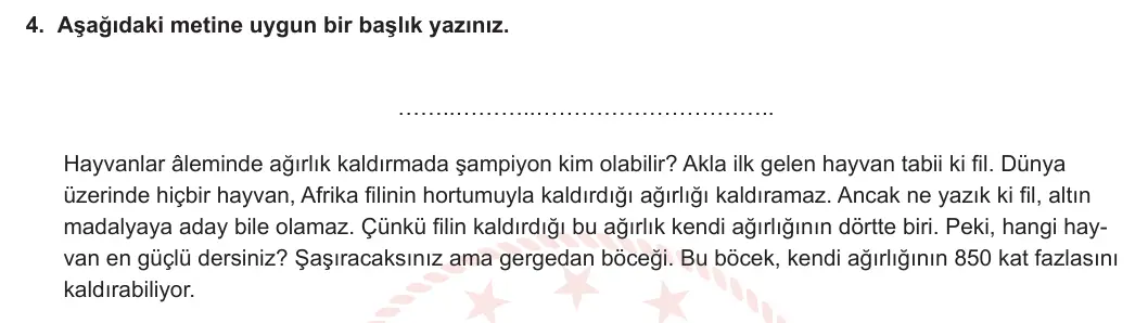 7. Sınıf Türkçe 2023-2024 2. Dönem 2. Yazılı 1. Bölüm 4. Soru görseli