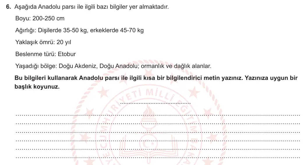 7. Sınıf Türkçe 2023-2024 2. Dönem 2. Yazılı 1. Bölüm 6. Soru görseli