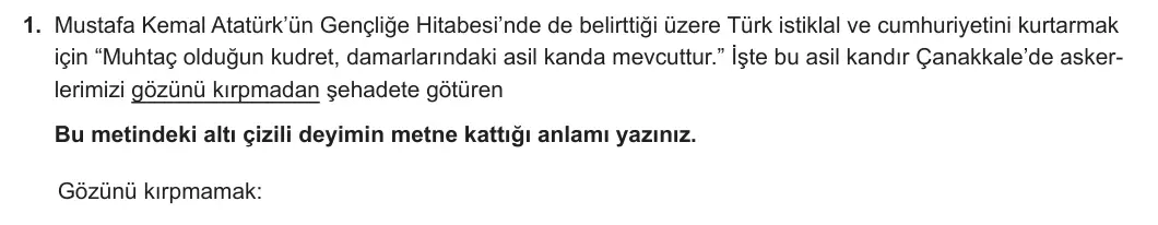 7. Sınıf Türkçe 2023-2024 2. Dönem 2. Yazılı 2. Bölüm 1. Soru görseli