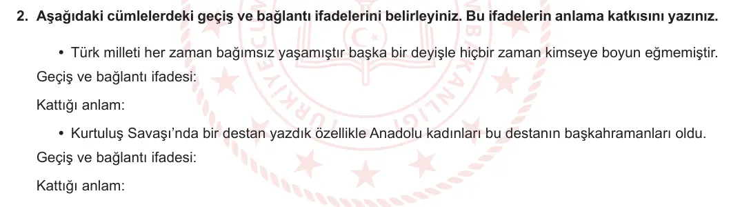 7. Sınıf Türkçe 2023-2024 2. Dönem 2. Yazılı 2. Bölüm 2. Soru görseli