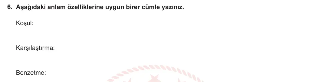 7. Sınıf Türkçe 2023-2024 2. Dönem 2. Yazılı 2. Bölüm 6. Soru görseli