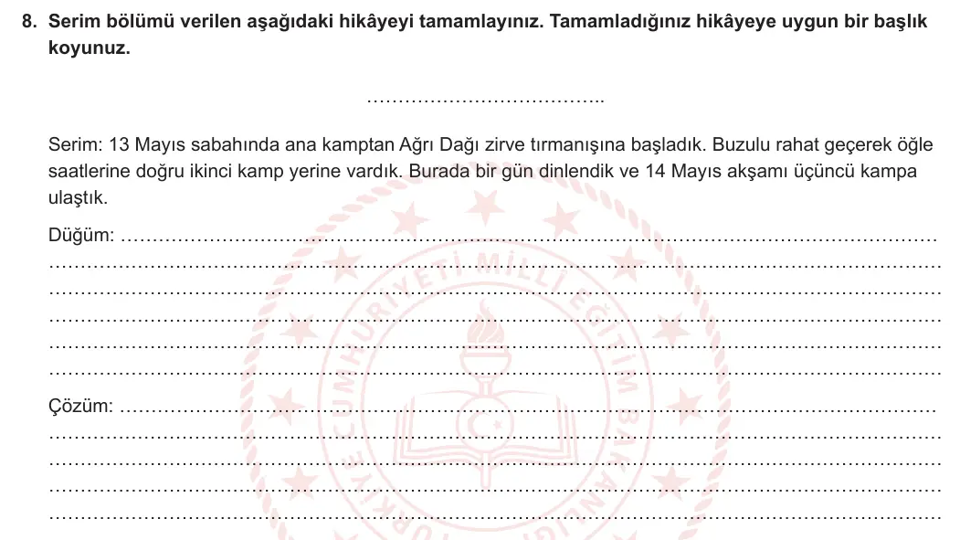 7. Sınıf Türkçe 2023-2024 2. Dönem 2. Yazılı 2. Bölüm 8. Soru görseli