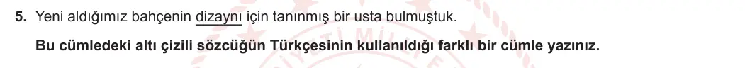 8. Sınıf Türkçe 2023-2024 2. Dönem 2. Yazılı 1. Bölüm 5. Soru (Ferman Yayınları) görseli