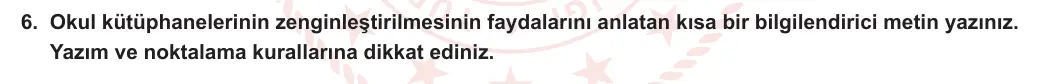8. Sınıf Türkçe 2023-2024 2. Dönem 2. Yazılı 1. Bölüm 6. Soru (Ferman Yayınları) görseli