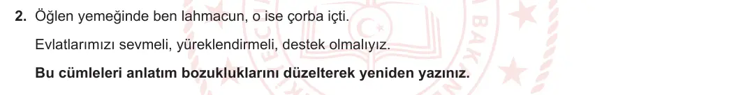 8. Sınıf Türkçe 2023-2024 2. Dönem 2. Yazılı 2. Bölüm 2. Soru (Ferman Yayınları) görseli