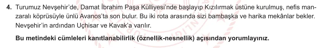 8. Sınıf Türkçe 2023-2024 2. Dönem 2. Yazılı 2. Bölüm 4. Soru (Ferman Yayınları) görseli