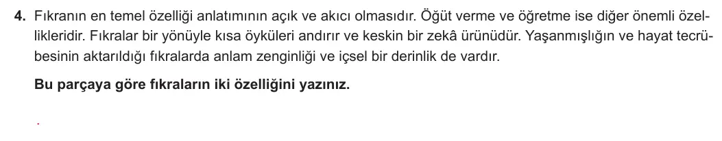 8. Sınıf Türkçe 2023-2024 2. Dönem 2. Yazılı 1. Bölüm 4. Soru (MEB Yayınları) görseli