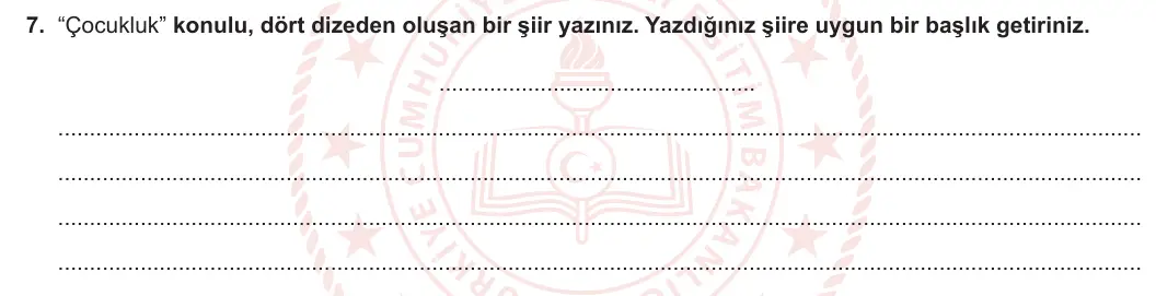 8. Sınıf Türkçe 2023-2024 2. Dönem 2. Yazılı 1. Bölüm 7. Soru (MEB Yayınları) görseli