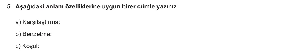 8. Sınıf Türkçe 2023-2024 2. Dönem 2. Yazılı 2. Bölüm 5. Soru (MEB Yayınları) görseli