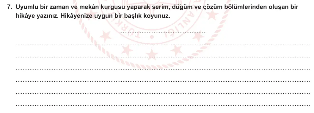 8. Sınıf Türkçe 2023-2024 2. Dönem 2. Yazılı 2. Bölüm 7. Soru (MEB Yayınları) görseli