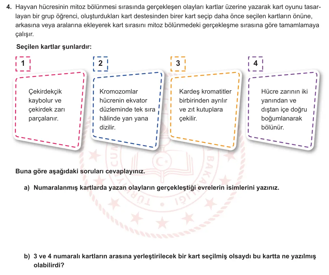 10. Sınıf Biyoloji 2024-2025 1. Dönem 1. Yazılı 4. Soru görseli (1/2)