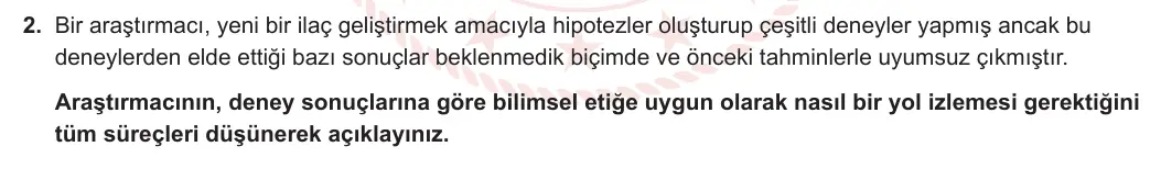 9. Sınıf Biyoloji 2024-2025 1. Dönem 1. Yazılı 2. Soru görseli (1/2)