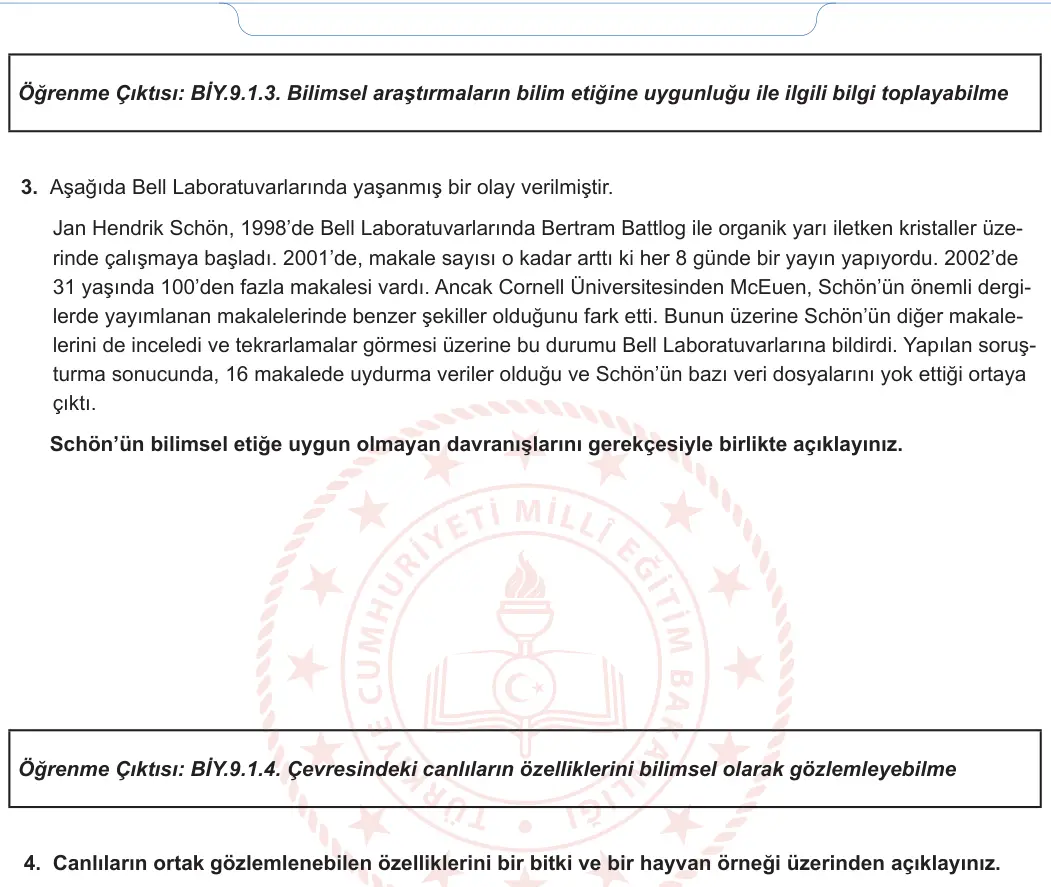 9. Sınıf Biyoloji 2024-2025 1. Dönem 1. Yazılı 2. Soru görseli (2/2)