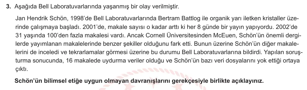 9. Sınıf Biyoloji 2024-2025 1. Dönem 1. Yazılı 3. Soru görseli