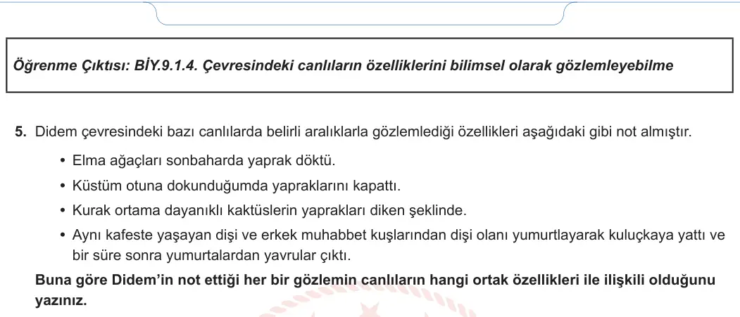 9. Sınıf Biyoloji 2024-2025 1. Dönem 1. Yazılı 4. Soru görseli (2/2)