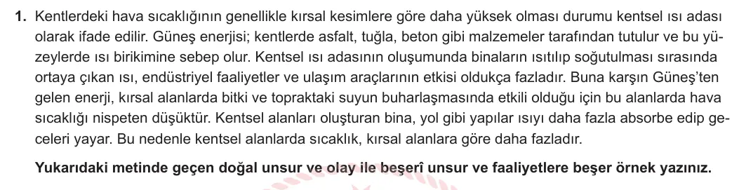 9. Sınıf Coğrafya 2024-2025 1. Dönem 1. Yazılı 1. Soru görseli