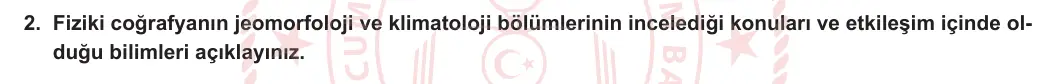 9. Sınıf Coğrafya 2024-2025 1. Dönem 1. Yazılı 2. Soru görseli (1/2)