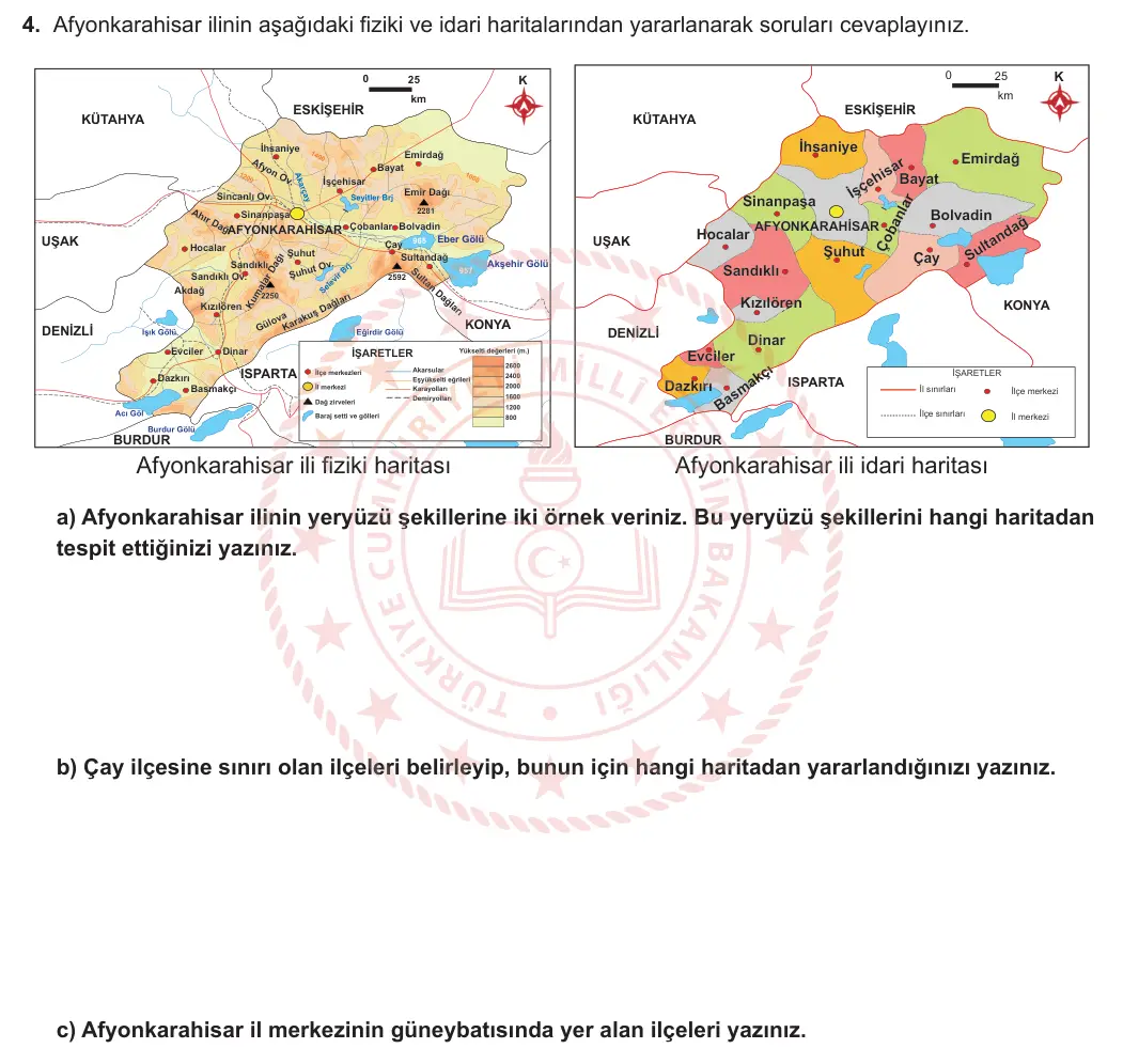 9. Sınıf Coğrafya 2024-2025 1. Dönem 1. Yazılı 4. Soru görseli (1/2)