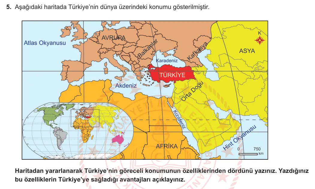 9. Sınıf Coğrafya 2024-2025 1. Dönem 1. Yazılı 5. Soru görseli (1/2)