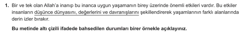 10. Sınıf Din Kültürü ve Ahlak Bilgisi 2024-2025 1. Dönem 1. Yazılı 1. Soru görseli