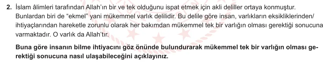 10. Sınıf Din Kültürü ve Ahlak Bilgisi 2024-2025 1. Dönem 1. Yazılı 2. Soru görseli